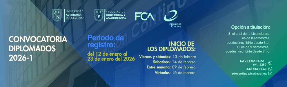 Diplomados primer semestre de 2026 de Educación Continua de la facultad de contaduria y administración